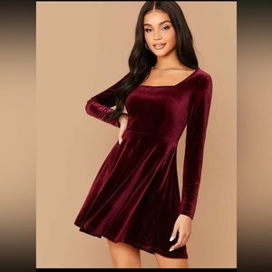Belle Square Neck Flared Velvet Dress